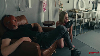 Depraved PAWG Rebel Rhyder slurps huge volume of saved-up cum off boots, ass, and floor