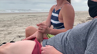 Stop jerking my dick, this is a public beach! Public anal.