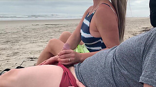Stop jerking my dick, this is a public beach! Public anal.
