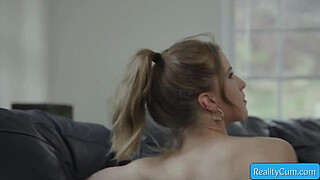 RealityCum.com porn video: Octavia Red, Jay Romero - Natural big tit blonde getting pounded sideways on the couch