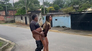 Married woman masturbating in public and giving head to her cuckold husband in the middle of the street, orgasming twice.