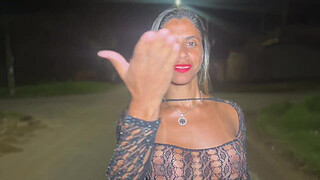 Married woman masturbating in public and giving head to her cuckold husband in the middle of the street, orgasming twice.