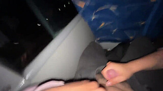 I give a blowjob to a stranger on a real bus and he cums in my mouth