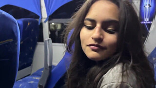 I give a blowjob to a stranger on a real bus and he cums in my mouth