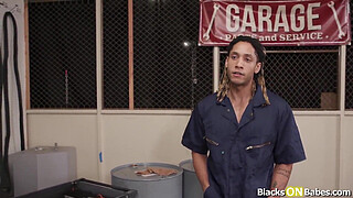 Blonde babe sucks n rides mechanics bbc