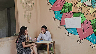 She came to enroll her son and had to spread her legs so he could study; a MILF will do anything to get laid.