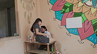 She came to enroll her son and had to spread her legs so he could study; a MILF will do anything to get laid.