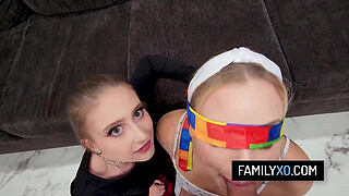 Hot blonde stepdaughters riding on stepdad's big cock - Laney Grey, Anna Claire Clouds