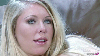 Tall blonde Beauty with perfect natural TIts and Slim Body talk to Casting Fuck by long Cock Whitezilla Boy