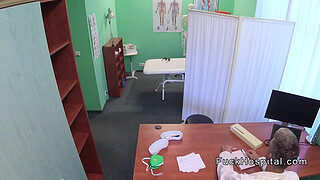 Doctor wanking cock on busty patient