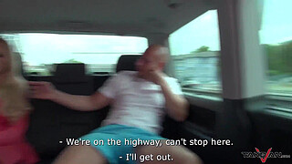 Extremely dumb busty blonde get cum on tits and kick of the van