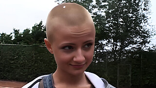 Sexy short haired student sucking grandpa dick