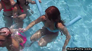 Teens at pool orgy party outdoors