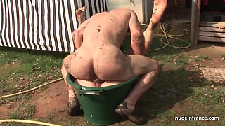 Skinny amateur brunette anal pounded n jizzed outdoor in a dirty french farm