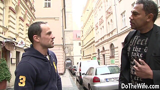 Brunette interracial cuckold anal