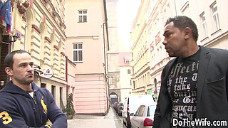 Brunette interracial cuckold anal