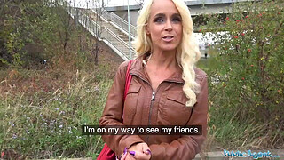 Public Agent Tattooed busty German blonde MILF fucked hard against a tree