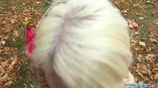 Public Agent Tattooed busty German blonde MILF fucked hard against a tree