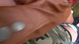 Public Agent Tattooed busty German blonde MILF fucked hard against a tree