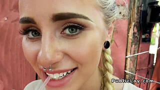 Lovely blonde gets huge cock in public