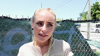 Lovely blonde gets huge cock in public