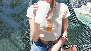 Lovely blonde gets huge cock in public