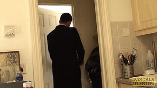 Subslut Montse Swinger gags on cock before rough anal fuck