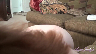 AuntJudys - 53yr-old Redhead Step-Aunt Brie helps you jerk off, then sucks your cock.