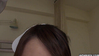 Japanese nurse, Reina Wamatsu rubs dick, uncensored