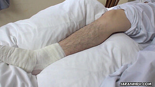 Japanese nurse, Reina Wamatsu rubs dick, uncensored