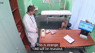 Sexy blonde patient in lingerie at doctors