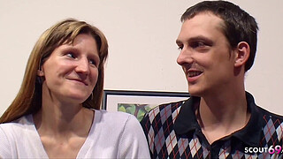 Stupid German Cuckold let his Anorexic slim wife Fuck old Stranger in Threesome