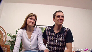 Stupid German Cuckold let his Anorexic slim wife Fuck old Stranger in Threesome