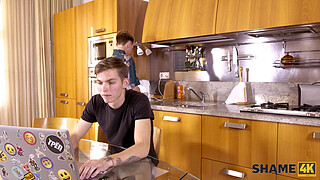 SHAME4K. Mature blonde didnt expect her friends son to be so pervy