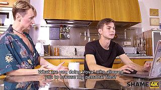 SHAME4K. Mature blonde didnt expect her friends son to be so pervy