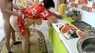 Italian housewife fucked in the ass while the cuckold works