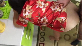 Italian housewife fucked in the ass while the cuckold works