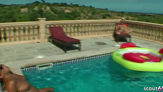 REAL GROUP SEX OF GERMAN MILFs with Guys at Pool in Holiday