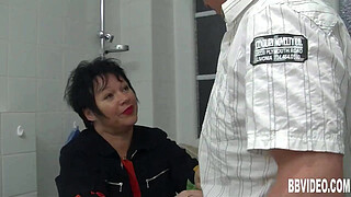 Fat german milf gets nailed in bathroom