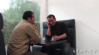 A beautiful french slut with big tits gets her big ass double penetrated