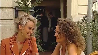 Blonde Bitch fucked by two guys at pool