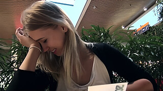 Super beautiful blonde hottie gets paid for public nudity and sex