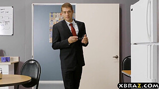 Clumsy intern with big tits fucks her boss in the office