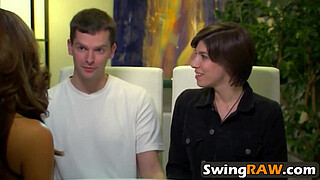 Freshly married couples fuck in their first swinger foursome