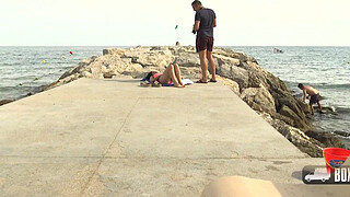 Beautiful Spanish Aysha gets a cumshot on her big ass in the public