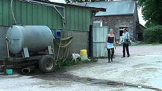 French mature gets her ass fucked hard by grandpa and his farm friends