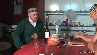 French mature gets her ass fucked hard by grandpa and his farm friends