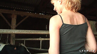 French mature gets her ass fucked hard by grandpa and his farm friends