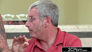 Hot Curvy Blonde Sucks Stepson's Cock Right Beside Her Husband