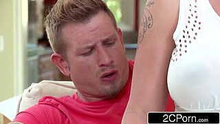 Hot Curvy Blonde Sucks Stepson's Cock Right Beside Her Husband